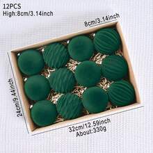 12 Pieces Of 8cm Velvet Christmas Balls, Wine Red/Dark Green Velvet Christmas Tree Pendant Decorations, Suitable For Christmas Festival Scene Decoration And Arrangement - Multicolor - View 11