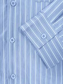 Herren Retro Zweifarbiges gestreiftes Langarmhemd, verströmt einen Old-Money-Vibe, geeignet für alle Jahreszeiten, lässig und vielseitig, ein Muss für den Herbst - Blau - Übersicht 5
