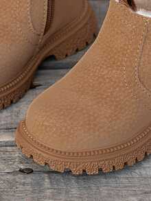 1 双男女儿童保暖内衬雪地靴，纯色纹理户外靴，适合秋冬季 - 棕色 - 查看 5