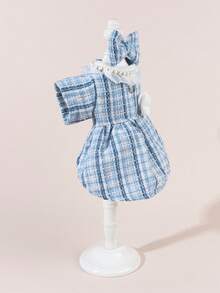 1 套带蝴蝶结的宠物薄纱连衣裙，可爱时尚印花连衣裙 + 蝴蝶结宠物服装，弹力网眼公主宠物连衣裙，适合狗和猫 - 彩色 - 查看 2