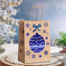 6/12/18/24pcs Kraft Paper Gift Bags With Hot Stamping Effect, Santa Claus, Reindeer, Christmas Tree Pattern, Suitable For Christmas Party Decoration, Birthday Party Favors