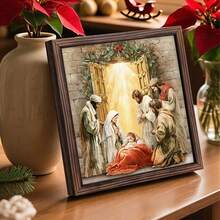 1 pièce/2 pièces Cadre photo en bois de scène de la Nativité, décorations de Noël, décoration de chambre, décoration de maison, décoration de chambre à coucher, décoration de salle de prière, décoration de table