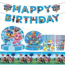 Paw Patrol Cartoon Blue Theme Party Tableware Set (Paper Cups/Plates/Cake Dishes/Dessert Plates) - Party Supplies Disposable Party Decorations For Christmas/Birthday Celebration - Multicolor - View 1