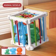 1 套婴儿形状分类玩具、蒙特梭利教育玩具、彩色感官立方体玩具，配有松紧带，可促进精细运动技能（部分配件颜色随机）