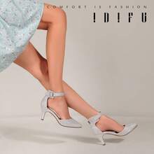 Women's IN3 D'Orsay Pumps Low Kitten Heels For Women Dress Shoes Pointed Closed Toe Wedding Bride Ankle Strap Dressy Silver Black Nude White Gold Heels For Women-2025 - Silver Glitter - 查看 2