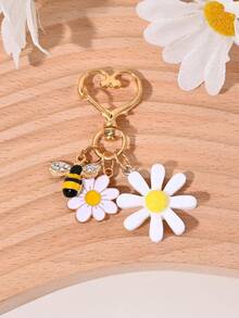 1 Stück Urlaubsstil süßer Blumen- & Bienen-Anhänger Schlüsselanhänger, Tasche/Auto Schlüssel Dekoration, geeignet als Geschenk für Familie, Freunde, Studenten zu Geburtstag/Feiertagen, Taschenzubehör Schlüsselbänder mit ID-Halter, Autoschmuck, Taschenanhänger, Weihnachtsgeschenk, Lehrer, Schwester