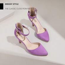 Women's IN3 D'Orsay Pumps Low Kitten Heels For Women Dress Shoes Pointed Closed Toe Wedding Bride Ankle Strap Dressy Silver Black Nude White Gold Heels For Women-2025 - Lilac Suede - 查看 4