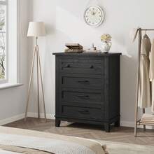 mteryoing Home 4 Dresser For Bedroom, 34.8" Tall Vertical Drawer Dresser With Large Storage, Freestanding Wooden Closet Chest For Bedroom, Living Room - 黑色 - 查看 7