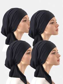 1件/4件装女士褶皱化疗帽，女士长尾头巾帽，日常佩戴 - 4件套 - 查看 3