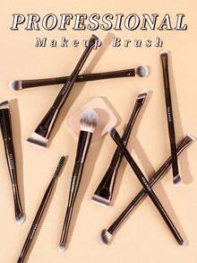 MAANGE 11件/16件套专业双头铝制面部化妆刷套装，包含散粉刷、腮红刷、遮瑕刷、高光刷、晕染刷、粉底刷、轮廓刷、晕染刷、眼影刷、眼线刷、眉刷、睫毛刷，轻松打造精致妆容，多功能超柔软化妆刷套装 - 咖啡棕 - 查看 8