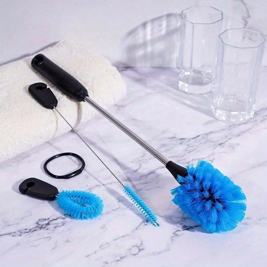 3-In-1 Bottle Cleaning Brush Set - Multi-Head Scrubber For Narrow Neck Sports Water Bottles Tumblers Straws Deep Clean - 藍色 - 查看 1