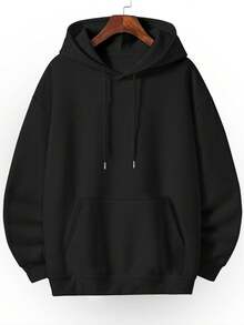 Men's Autumn Winter Black Hooded Sweatshirt With Drawstring And Pocket, "Secret Bear Keep Happy" Graphic Print - AutumnTrends - Polyester Soft Casual Hooded Sweatshirt, Fall Wear SkateOutfitIdeas, ElegantCasual, Streetwear Essential, Fun - Themed Daily Pullover - 黑色5 - 查看 2