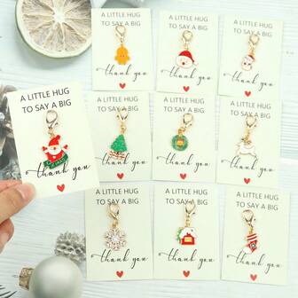 10pcs Women's Holiday Christmas Keychain Set - Reindeer, Snowflake, Gingerbread, Santa Claus Etc., With Thank You Card - Sturdy Zinc Alloy - Thoughtful Gift For Teachers, Moms, Girlfriends, Best Friends - Birthday, Christmas, Thanksgiving, Teacher's Day, Wedding, Graduation Bag Charms Car Sister Gift Ideas