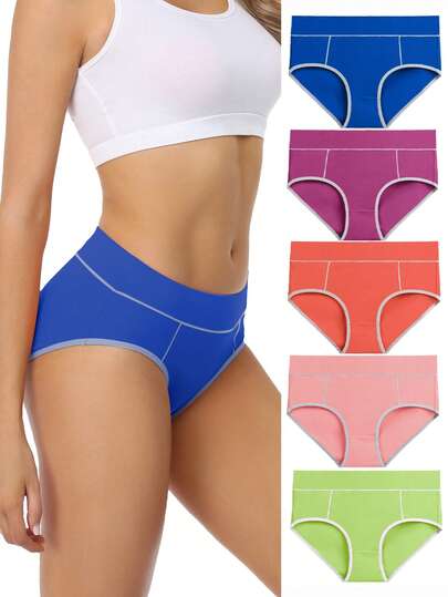 5 Pcs Wirarpa Underwear Ladies Panties Women High Waist Cotton Knickers Full Coverage Briefs Underpants