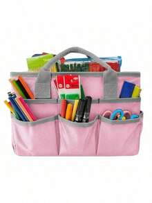 Large Capacity Craft & Sewing Organizer Tote - Expandable, Portable, Multi-Slot Handbag In Black/Blue/Purple