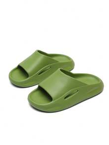 1 Pair Kids' Solid Color Slide Sandals, Comfortable Dopamine Color Fashion Casual Slippers For Indoor/Outdoor, Soft & Cushioned - Green - View 6