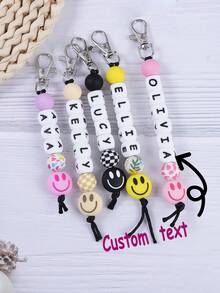 定制可爱笑脸、小动物、硅胶印花珠子、英文字母串珠钥匙扣、定制名字、定制礼物、定制钥匙扣、定制包包挂饰 - 表情+字母 - 查看 11