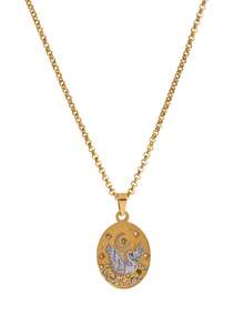 1件时尚复古椭圆形镶嵌锆石心形玫瑰蝴蝶天鹅蜻蜓石榴蛇不锈钢金吊坠项链，18k镀金，彰显个人魅力，适合女性日常佩戴、社交和宴会盛装，也可作为护身符项链佩戴，参加音乐节。女士珠宝。 - 金色 - 查看 9