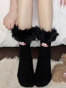 1 Pair Women's Autumn/Winter Christmas & Halloween Funny Colorful Plush Socks, Coral Fleece Warm Thick Cartoon House Socks, Cozy Socks