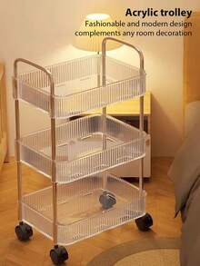 1pc Multi-Layer Storage Rack-Acrylic Removable Floor-Standing Cart Snack Storage Shelf For Kitchen/Bathroom/Living Room/Bedroom - 透明色 - 查看 3