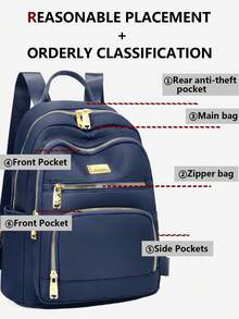 女士防盗迷你纯色尼龙背包，多功能时尚日常包，多口袋轻便旅行包，大容量简约背包，方便实用，适合学生、护士、教师、商务人士、旅行、通勤、购物、办公、约会、徒步旅行、培训、工作等各种场合，也是理想的生日和节日礼物。 - 彩色 - 查看 4