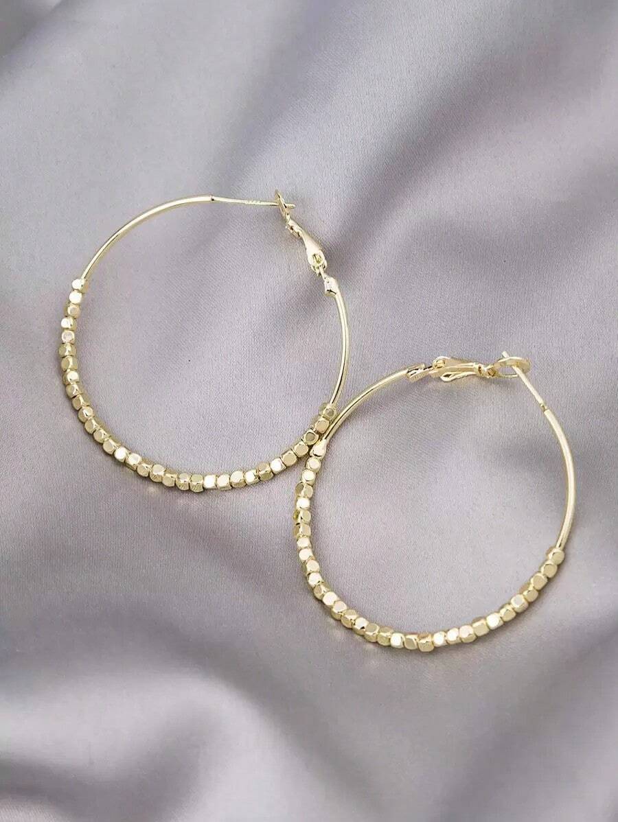 Bead Detail Hoop Earrings - Vàng - Xem 1