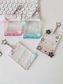 Photocard Holder Keychain, 3 Inch Transparent Photo Card Holder ID Badge Holder Protective Sleeves Clear Card Cover Stars Photocards Keychain For Bag Pendant Decor - 彩色 - 查看 1