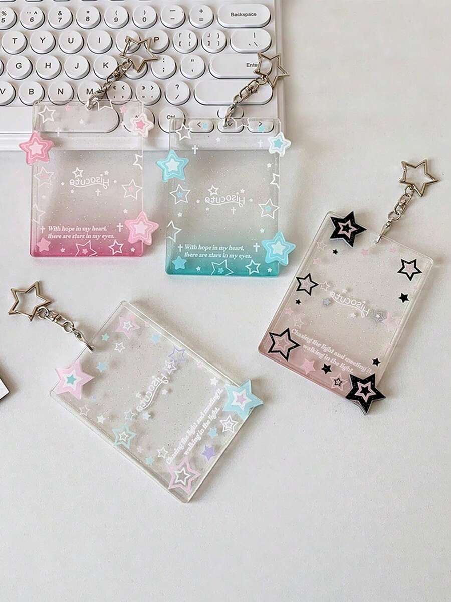 Photocard Holder Keychain, 3 Inch Transparent Photo Card Holder ID Badge Holder Protective Sleeves Clear Card Cover Stars Photocards Keychain For Bag Pendant Decor - 彩色 - 查看 1