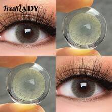 FRESH LADY زوج من العدسات اللاصقة الجمالية للعيون باللون الأخضر الليموني، عدسات ماكياج للحدقة، للارتداء اليومي، المواعدة، العمل، الاستخدام السنوي، 14.2 مم - بني - مشاهدة 3