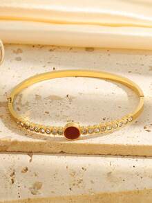 1 pieza Brazalete clásico de acero inoxidable bellamente brillante con disco incrustado de circonita sintética de colores, para uso diario de hombres, mujeres y parejas, ideal como regalo de vacaciones