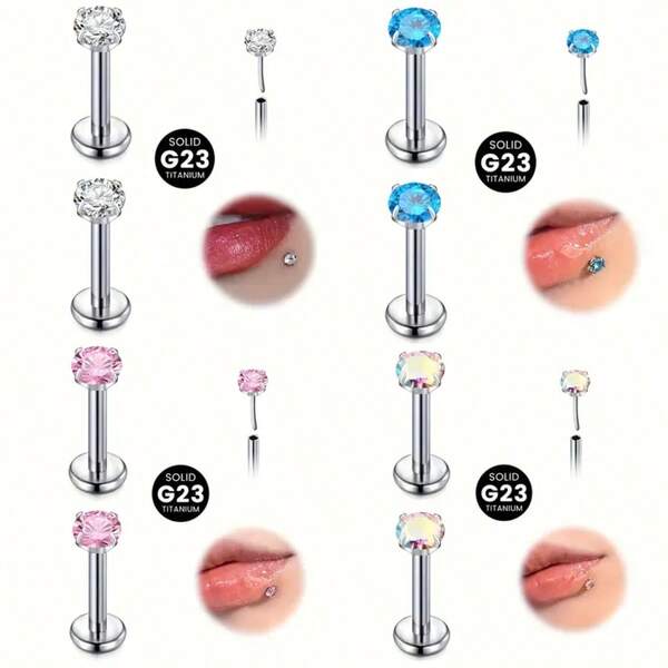 SENLANSP مجموعة ثقب الشفاه من سبيكة التيتانيوم G23 قطعتان، تصميم خاتم الشفاه اللامع، أنيق ومصقول. اكسسوارات باللون الأبيض والوردي والأزرق مناسبة لثقب الشفاه والغضروف والأذن للنساء