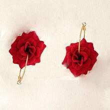Exaggerated Bright Red Rose Elegant Delicate Earrings, Suitable For Vacation And Daily Wear