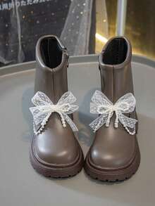 2025 Autumn New Teen Teen's Fashion Mid-Calf Leather Boots, Korean Style Bow Princess Short Boots, Teen Shoes