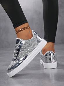 Modische Damen Lässig Sportschuhe, glänzende Reiseschuhe, Studentensnneaker, Schnürschuhe für Athletik, flache Laufschuhe, leichte Lässig Schuhe, ganzjährig Niedrigschuhe, Paillettenschuhe, stilvolle und personalisierte Modeschuhe