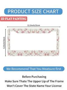 1pc Pink Floral Pattern License Plate Frame, Aluminum Material, 6x12 Inches, With Screw Set, Car Accessories, 2 Hole Design High Quality Durable, Vintage Novelty Car Decoration, Meets US Car Standards - 12x6 inch - Xem 3