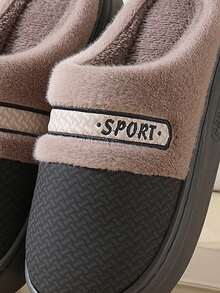 Pantuflas para hombres, pantuflas de pareja acolchadas y cálidas con parches de letras para otoño/invierno, con suela gruesa antideslizante