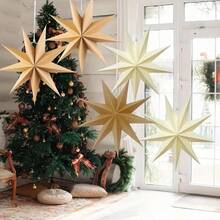 5 件 9 角天然纸星圣诞节乡村纸质装饰灯罩婚礼生日圣诞家居派对装饰圣诞装饰品 - 彩色 - 查看 4