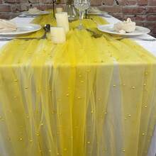 1pc Romantic Pearl Lace Table Runner, Wedding Arch Decor, Bridal Shower Gift Fabric, Romantic Pearl Lace Tablecloth, Suitable For Events, Embroidered Transparent Wrinkle-Resistant White Dessert Table