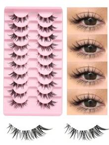 10 Pairs Of False Eyelashes Natural Slender Soft And Fashionable Transparent Band Crossed Eyelashes For Daily Dating And Festival Eyelashes - 濃密款 - 查看 9