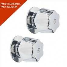 Par de manerales para regadera con chapetones.  Fabricado en metal en acabado cromado dando elegancia a tu regadera. Ideal para agua fria y caliente llave para abrir regadera - Plateado - Ver 1
