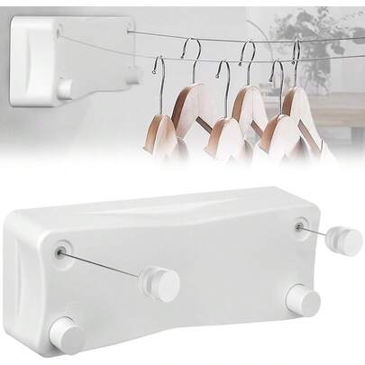 5.2M Tendedero Retráctil Montado en la Pared para Interior y Exterior, Tendedero Retráctil Compacto Montado en la Pared, Tendedero Retráctil Montado en la Pared para el Hogar, Fácil de Instalar (Blanco)
