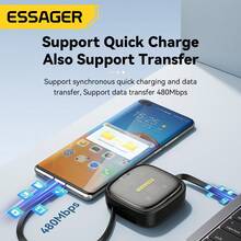 ESSAGER OTG USB Type C 转 Type C 60W Micro IP 收纳盒充电数据线 1M 480Mbps 兼容 、Android、相机、MP3 充电器通用适配器旅行