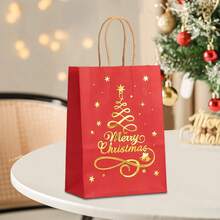 8/12/16/20/24pcs Christmas Theme Gold Foil Gift Bags, Gold Foil Pattern Gift Bags, Suitable For Christmas Party Decorations