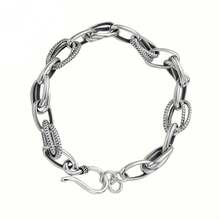 1 件独特复古 925 纯银几何扭链手链，适合女性度假、日常、派对、婚礼佩戴 - 銀色 - 查看 8