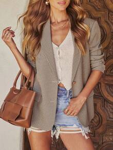 1 szt. Vintage Casual Plaid Design Metalowa kieszeń na guziki Pasek na ramię Bawełniana marynarka biurowa, biznesowa, formalna, imprezowa, damska, odpowiednia na wiosnę, jesień, zimę, Halloween, Boże Narodzenie, Nowy Rok, Święto Dziękczynienia