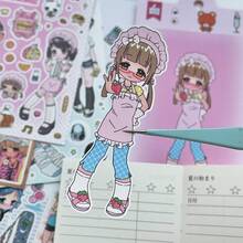 1PC可爱少女角色贴纸千年少女手账原创卡手机动漫动画 - 彩色 - 查看 4