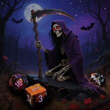 7pcs/Set Acrylic Polyhedral Dice With Skull, Bat, Pumpkin Lantern Patterns, Board Game, Outdoor Yard Game, Halloween, Christmas Gift, Gift Box