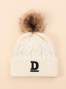 1 件儿童刺绣条纹字母白色针织帽，经典时尚休闲帽，适合男孩和女孩秋冬日常穿着和返校 - 彩色 - 查看 5