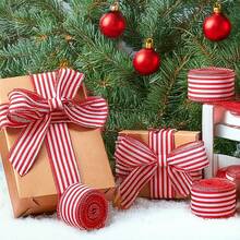 Ruy băng sọc đỏ dài 5 thước Anh dùng trang trí Giáng sinh, làm vòng hoa, nơ trang trí cây thông Noel, phụ kiện gói quà, vật liệu thủ công tự làm vòng hoa, thích hợp để gói quà, làm vòng hoa, trang trí ngày lễ, cắm hoa và đồ trang trí Giáng sinh. - Nhiều màu - Xem 3