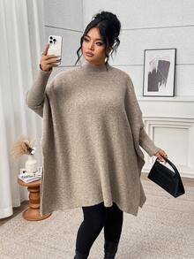Plus Size Women Casual Warm Knitted Cardigan Sweater, Autumn/Winter - Khaki - View 5